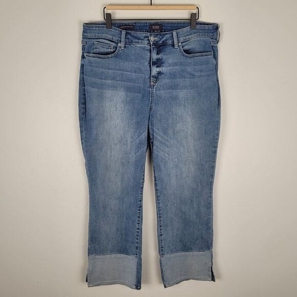 NYDJ Marilyn Straight Jeans Crop High Rise Stretch Contrasting Hem Blue Size 16 - Picture 1 of 12